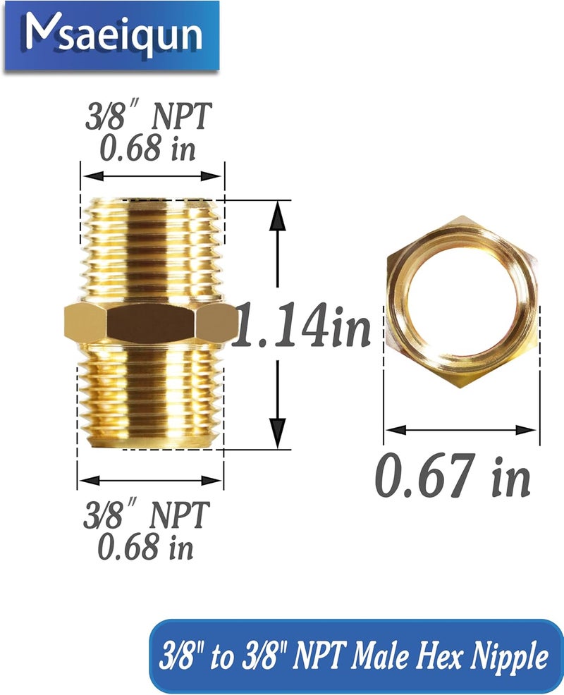 MSAEIQUN 10PCS 3/8 Inch Male Pipe x 3/8 Inch Male Pipe Solid Brass Threaded Straight Pipe Equal Diameter Pipe Hex Nipple Fittings Extension Connector Adapter Coupling for Pipe Line/Oil/Gas - Image 2